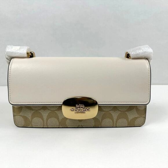 Coach Eliza Flap Crossbody Bag In Signature Canvas In Light Khaki/Chalk CP009 - Picture 2 of 10